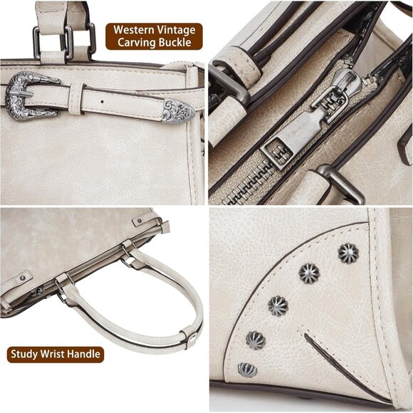 Women's Large Shoulder Vintage Vegan Leather Work Tote Trendy Top Handle Bag - Picture 5 of 7